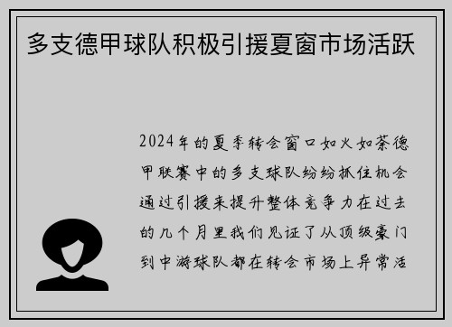 多支德甲球队积极引援夏窗市场活跃